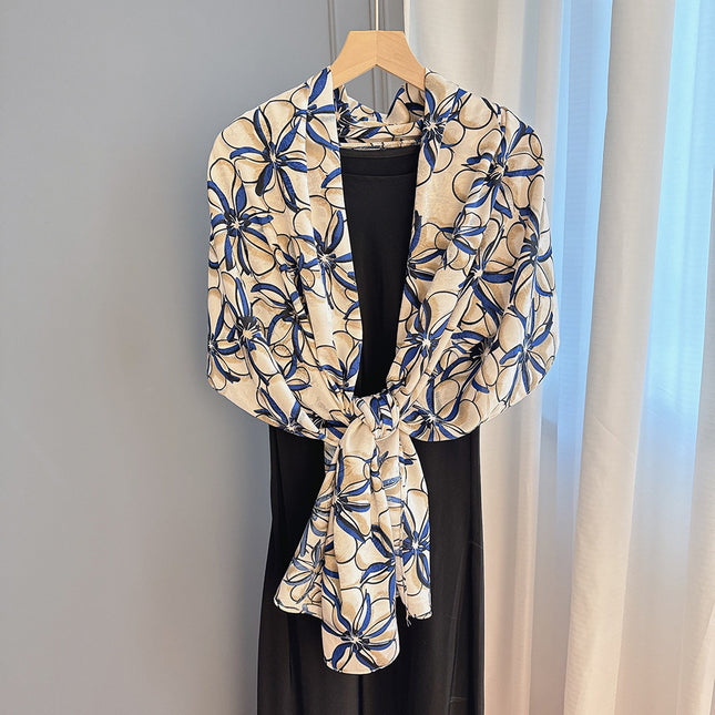 high quality jacquard satin scarf with foreign style shawl women send mother send elders autumn and winter scarf new 2024