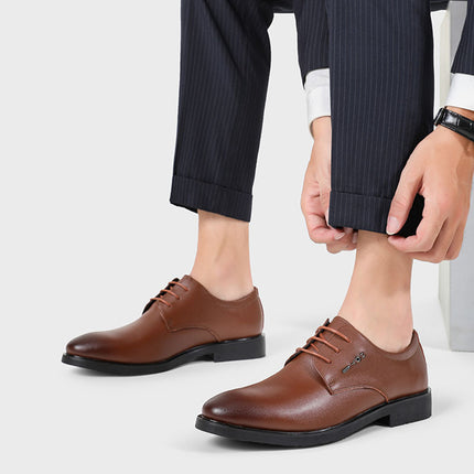 Leather Shoes Men's Cowhide Business Dress Men's New Year Black Hollow Soft Bottom Casual Height Increasing Men's Shoes Groom's Wedding Shoes