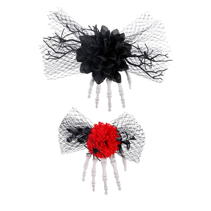 Amazon Horror Skull Hand Bone Rose Flower Hairpin Halloween Fancy Prom Dress Up Mesh Side Clip Decoration
