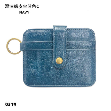 Vintage Oil Wax Leather Buckle Genuine Leather Card Holder Men's Multifunctional Cowhide Women's Coin Purse with Key Ring Driver's License Holder