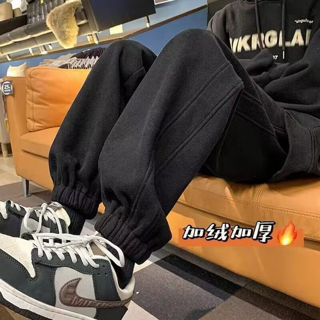 Autumn and Winter American Style fleece-lined Thickened Casual Pants Men's Loose All-match Trendy Brand Grey Sports Long Pants
