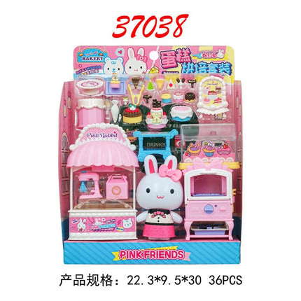 One-word pink rabbit kitchen refrigerator cake dessert shop girl simulation play house toys wholesale mini notebook