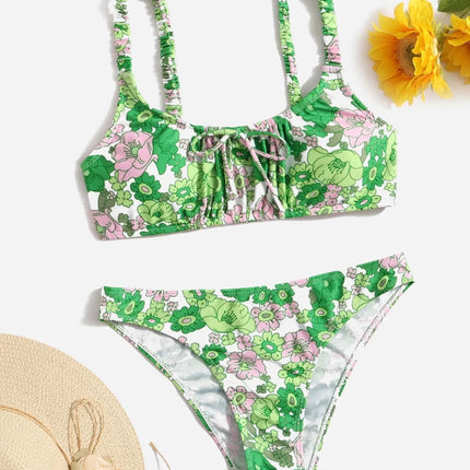 European and American AliExpress Fashion Flower Print Bikini Swimsuit Women Split Sexy BIKINI Beach Swimsuit