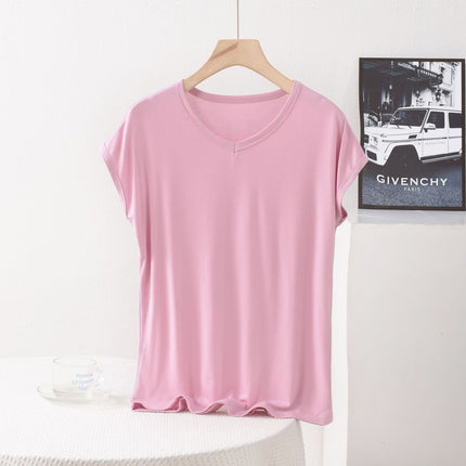 V-neck Modal Short-sleeved T-shirt Women's Summer Thin Loose plus size chubby girl 100.00kg Base Shirt Top Wide Shoulder Vest