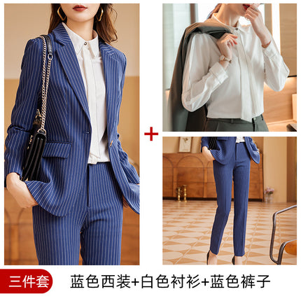 Autumn Viscose Commuter Loose Elegant Pants Suit Striped Small Suit Green Long Sleeve Elegant Commuter Women's Clothing