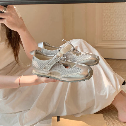 Cowhide Grape Mom Functional Ugly Cute Casual sneaker Women's Side Empty Sandals Velcro Drawstring Flat Lizen Shoes