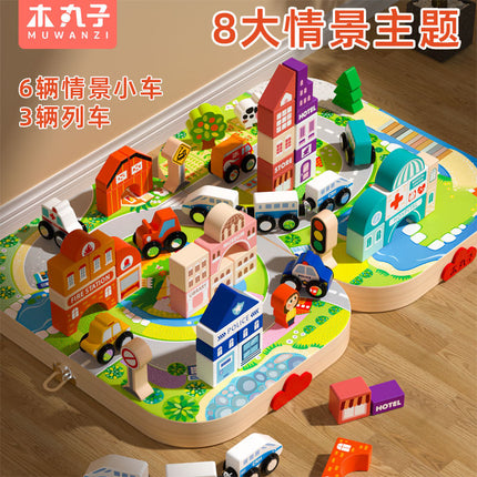 Cross-border Wooden Large Particle Building Blocks City Magnetic Small Train Assembled Toys suit Kindergarten Children's Toys