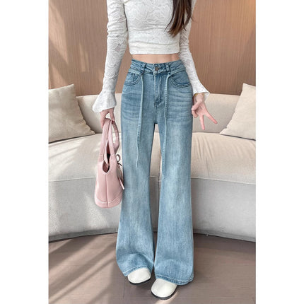 Drawstring Strap Non-Stick Leg Bootcut Jeans for Women 2025 New Summer Wear Loose Slimming Look Wide Legs for Small People