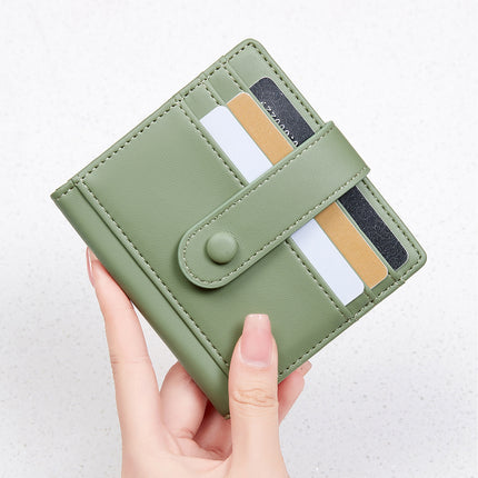 Compact and Portable Rfid Anti-Theft Brush Women's Short Wallet 2024 New Pure Color Pu Leather Buckle Card Holder Coin Purse
