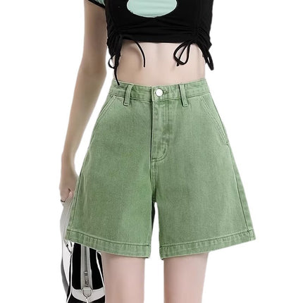 Denim Shorts Women's wine red Retro Summer 2024 New Design Sense Niche High Waist Slimming Wide Leg Pants