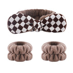 Brown checkerboard headband + 2 brown wristbands/flat car interface