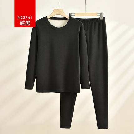 Autumn and Winter 2025 New Men's Silk Wool Thermal Underwear Set, Thickened and Fleece-Lined, Pullover Thermal Underwear Set