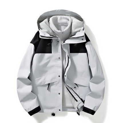 Men's and Women's Windproof Outdoor Mountaineering Suit Three-in-One Removable Shake Grain Liner Couple's Hooded Jacket