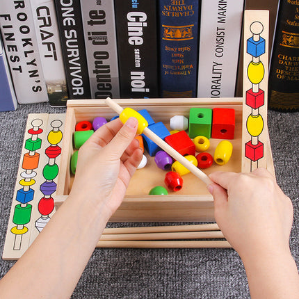 Wooden Children's Educational Beaded Toys Five Sets of Column Color Sensory Enlightenment Children's Shape Perception Building Blocks Toys