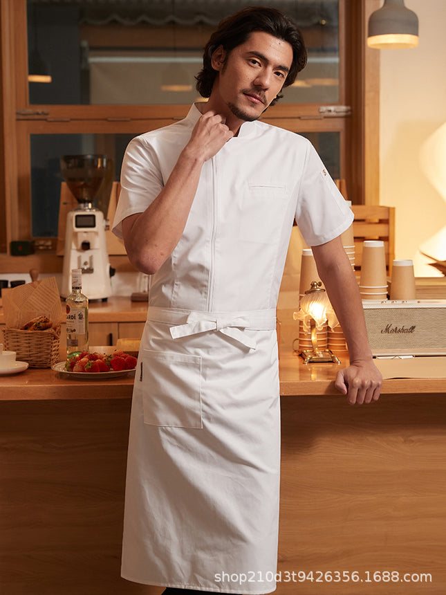 Chef's Workwear with Ykk Zipper, Short-Sleeve, High-End Summer New Model for Hotel and Western Restaurant Baking Kitchen