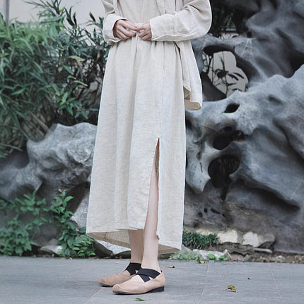 Cotton Linen Dark Cold Style Design Sense Sand Wash Linen Suit Skirt suit 2 Colors