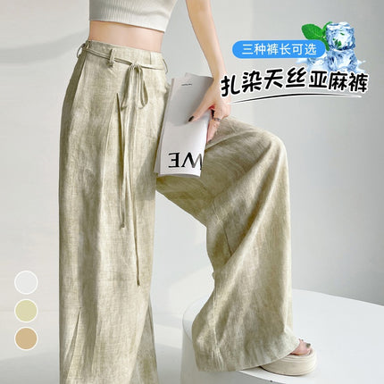 Satin Tie-Dye Suit Pants for Women, Summer Thin High-Waisted Slimming Loose Drape Floor-Length Wide-Leg Pants Skirt, Casual Versatile