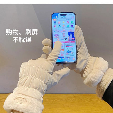 Winter Warm Gloves Female Students Thick Cotton Touch Screen Down Gloves Cycling Cold-proof Windproof fleece-lined Ski Gloves