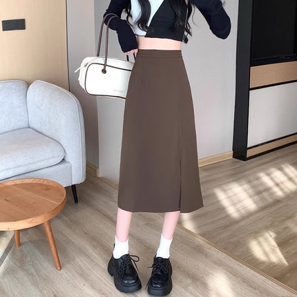 Mid -2024 Spring Slimming High Waist A- Line Skirt Long Skirt Women's Early Spring Split Loose Hip Pack New Style