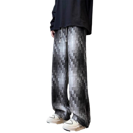 plus size American Retro Pixel Plaid Pants Men's Autumn and Winter Fashion Brand High Street Niche Design Loose Casual Pants