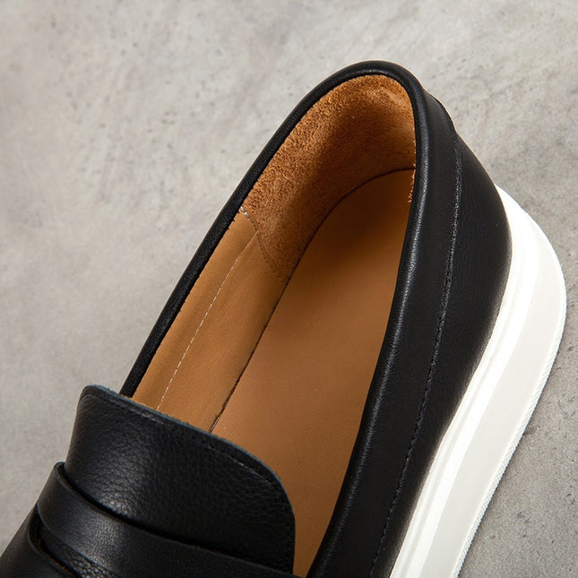Japanese-Style First Layer Cowhide White Shoes for Men, Soft Sole Soft Panel Shoes, New Casual Shoes, Thick-Soled Loafers for Men, Slip-On Shoes