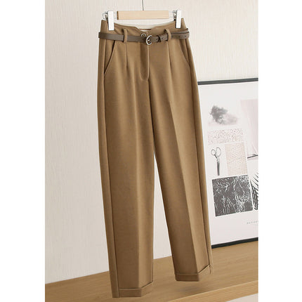 Same batch on cabinet! The slimming effect is full! Autumn and Winter high waist casual suit woolen pants cropped women's pipe pants women