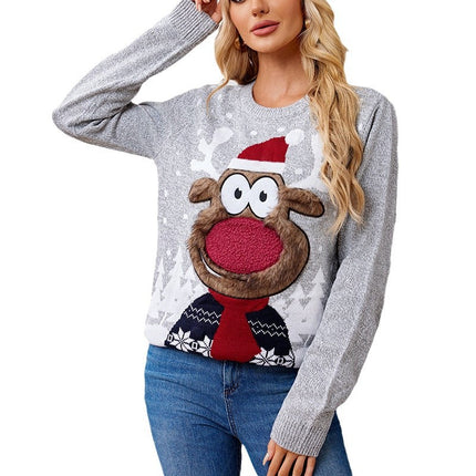 European and American Amazon Explosions Loose Casual Parent-Child Knitwear Autumn and Winter Colorful Light Grey Pullover Christmas Sweater