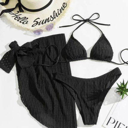 2025 European and American New Swimsuit Three-Piece Backless Drawstring Strap Bikini Bikini Three-Piece Swimsuit