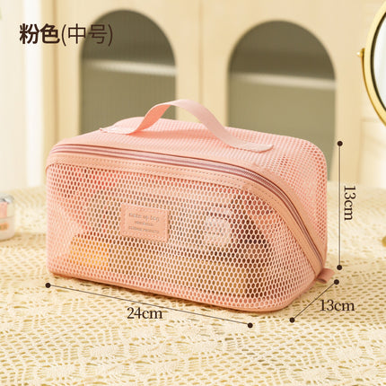 Cross-Border New Product Mesh Large-Capacity Cosmetic Bag for Women, Multi-Functional Partitioned Travel Toiletry Storage Bag, Portable