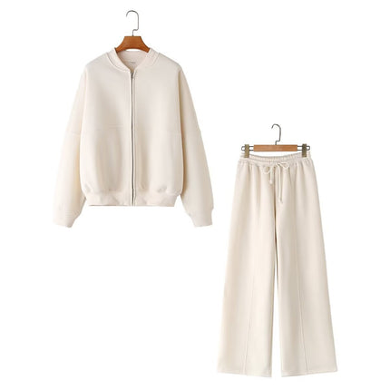 European and American Style Zipper Bomber Jacket Jacket Style Sweatshirt 3399802 Loose High Waist Velvet Pants 319980