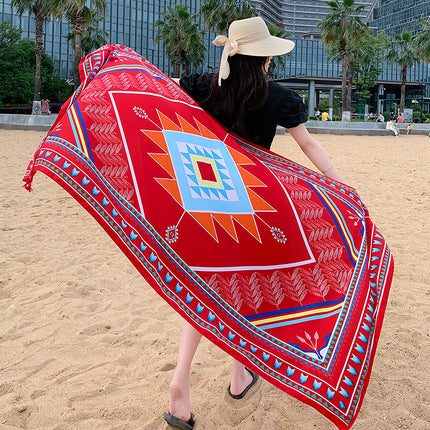 Ethnic Style Printed Silk Scarf Women's Seaside Travel Sun Protection Gauze Air Conditioning Warm Scarf Versatile Long Shawl