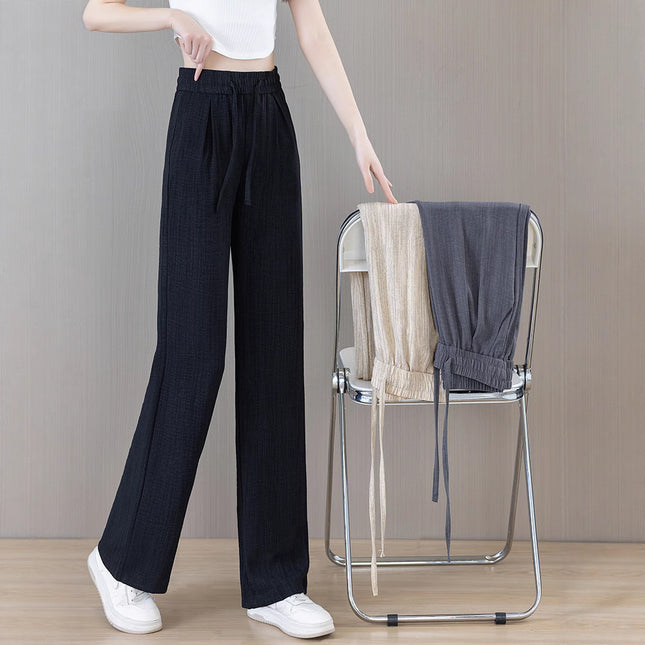 Ice Silk Thin Narrow Wide-Leg Pants for Women 2025 Summer New High-Waisted Loose Casual Slimming Drape Straight Pants