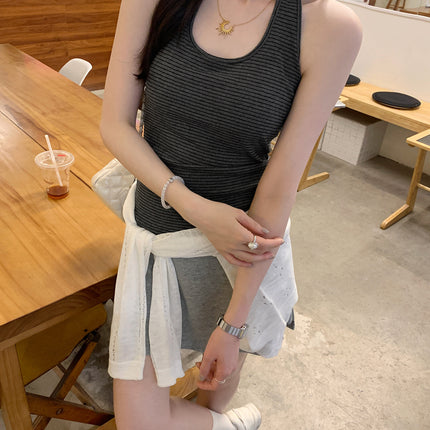Sexy Hot Girl Striped Halter U-Neck Tie Chest Pad Vest Women's Summer New Slim Fit Versatile Base Top