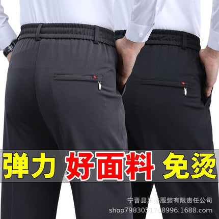 Fleece-Lined Stretch High-Waisted Pants, Wrinkle-Free Slim-Fit Straight-Leg Elastic Business Trousers, Smart Casual Business Pants