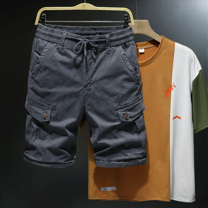 Japanese Retro Tooling Shorts Summer Men's Washed Cotton Elastic Micro Elastic Comfortable Sports Tooling Shorts Shorts