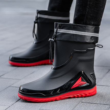 Cross-Border Rain Boots for Men, Water Shoes with Fleece Lining, Men's Water Boots, Outdoor Work Non-Slip Kitchen Wear-Resistant Waterproof Rubber Shoes