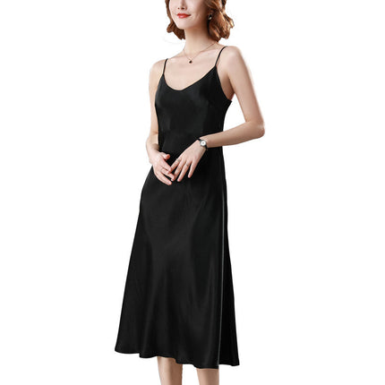 Sling dress Women's Spring Acetic Acid Satin Mid-length Interior French Style Women's Cold Style Sling Dress