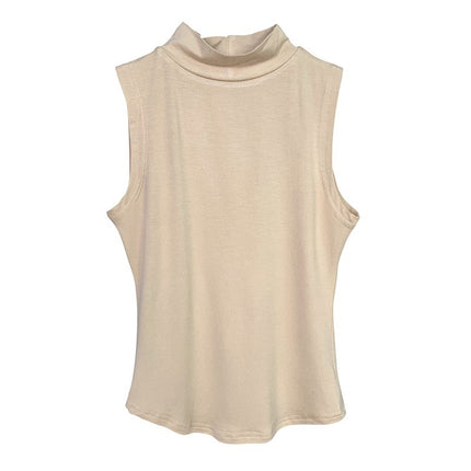 South Korea's Dongdaemun Slimming Look, Sexy, Sweet and Spicy Figure-Showing Half-High Collar Versatile Short Sleeveless Vest for Women