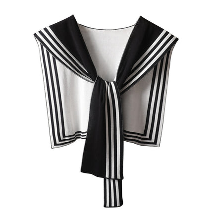 Korean Style Navy Style Internet Celebrant Shawl Women's Black and White Striped Outer Shirt Spring and Autumn Knitted False Collar Air-conditioned Room Shoulder