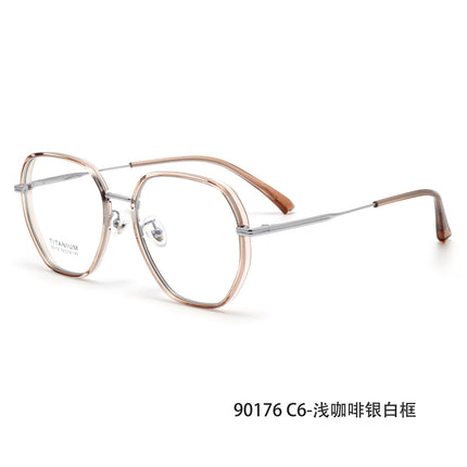 90176 Polygonal Titanium Eyeglass Frame Tr Large Frame Prescription Glasses for Women, Can Be Customized with Prescription Lenses or Non-Prescription Lenses