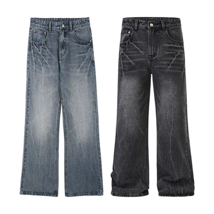 LKTM Men's# American vibe Lightning Crack Blue Jeans Men's cleanfit Slightly Slim Pants
