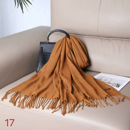 Solid color cashmere scarf women's thin scarf long air conditioning shawl autumn and winter warm Malaysia headscarf wholesale