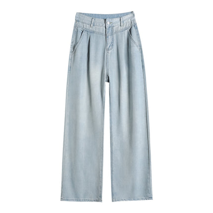 Tencel Jeans Women's 2023 Summer Thin Spring and Autumn Tall High Waist Narrow Straight-Leg Ice Silk Wide Leg Pants