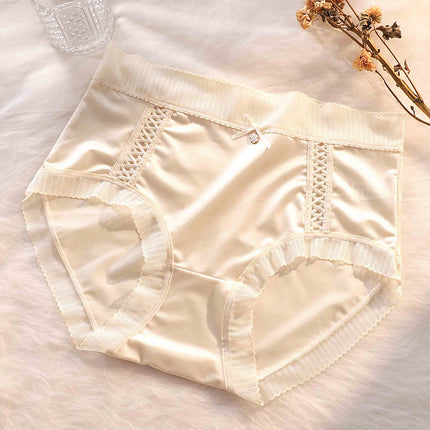 Silk Satin Panties Women's Light Luxury Light Sense Comfortable Traceless Elegant Lace Trim Mid-high Waist Mulberry Silk Crotch Briefs
