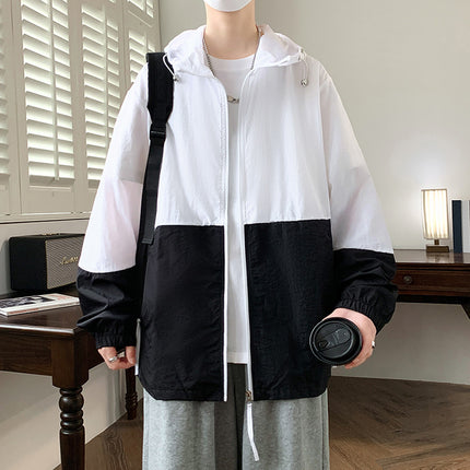 Trendy Brand Contrasting Color Upf50+ Sun Protection Clothing Men's Summer Ice Silk Lightweight Jacket Youth Hong Kong Style Jacket Sun Protection Clothing