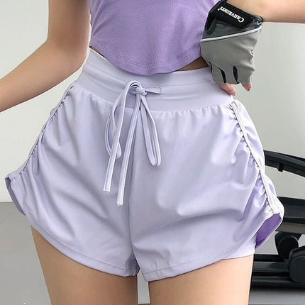 Summer drawstring anti-light training sports three-point pants fake two-piece yoga shorts women's gym running quick-dry breathable