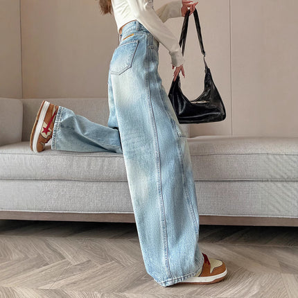 Vintage light blue Wide Leg Jeans Women's 2025 New High Waist Loose Straight Scimitar Pants American Style Trendy