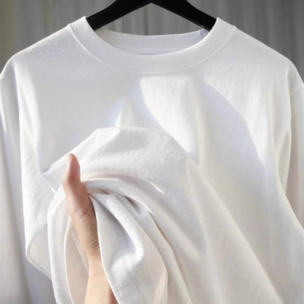 Pure white 250g pure cotton heavy thick opaque short sleeve men's light gray loose casual bottoming shirt top T-shirt