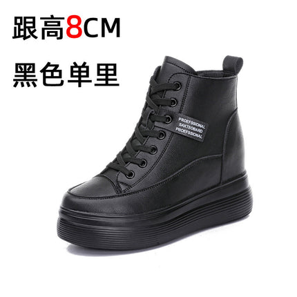 2025 Autumn and Winter Women's Shoes New Wedge-Heeled Thick-Soled Platform High-Top Shoes for Small People with Inner Heightening Casual Shoes Short Boots for Women