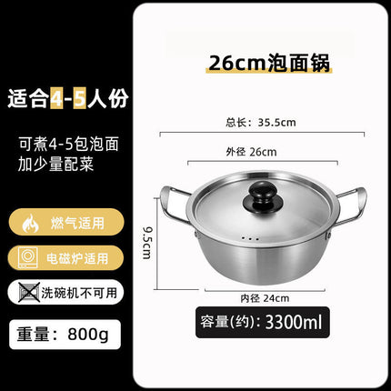 Korean Instant Noodle Pot, Small Cooking Pot, Stainless Steel Double-Eared Soup Pot, Household Korean Ramen Pot, Induction Cooker, Small Noodle Pot